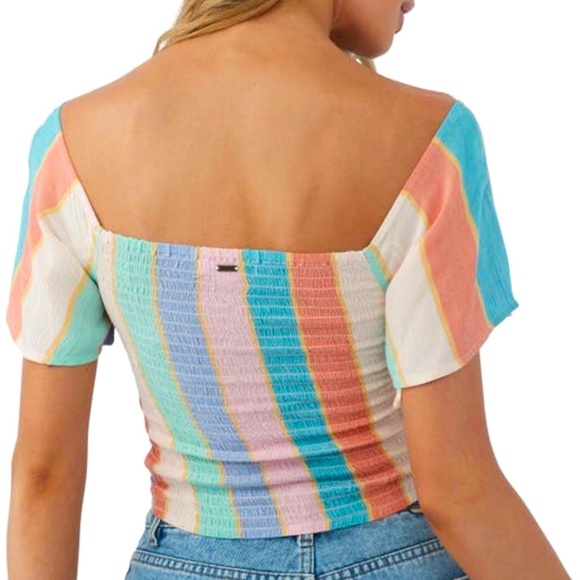 NEW 2 Piece O'Neill Coordinating Ally Off-The-Shoulder Stripe Print Top & Shorts - Picture 4 of 6